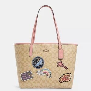 Disney X Coach City Tote In Signature Canvas With Patches